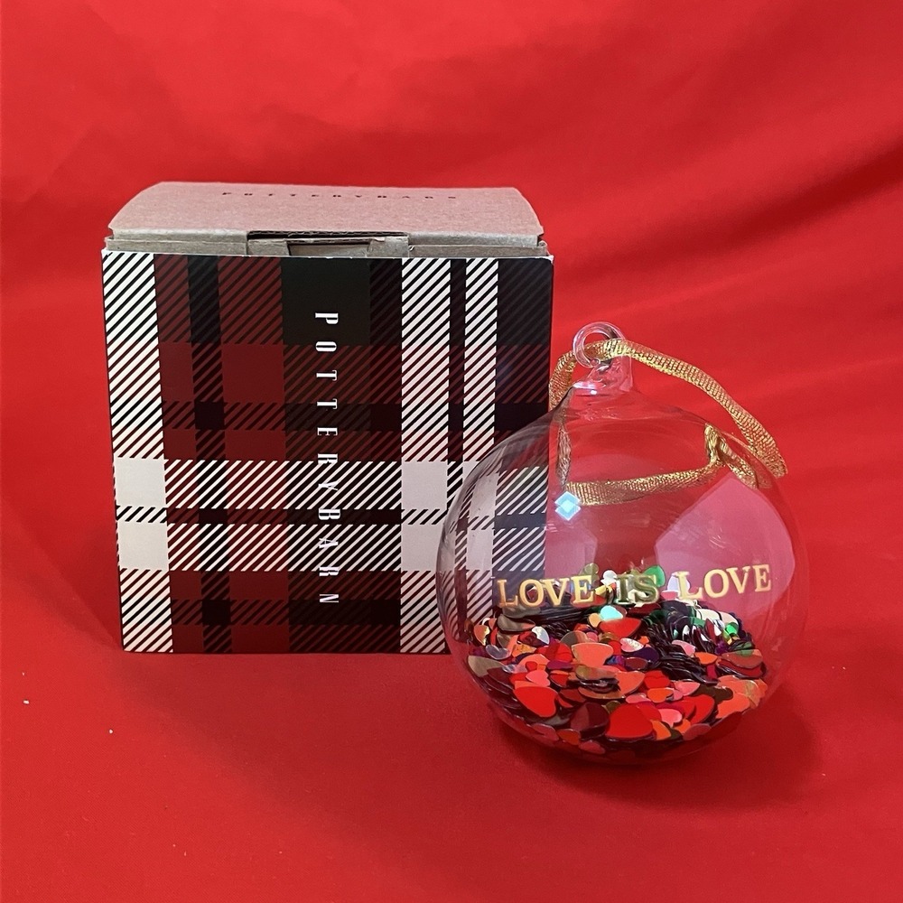 Pottery‎ Barn West Elm Christmas Ornament Love Is Love Heart Confetti Hand Blown